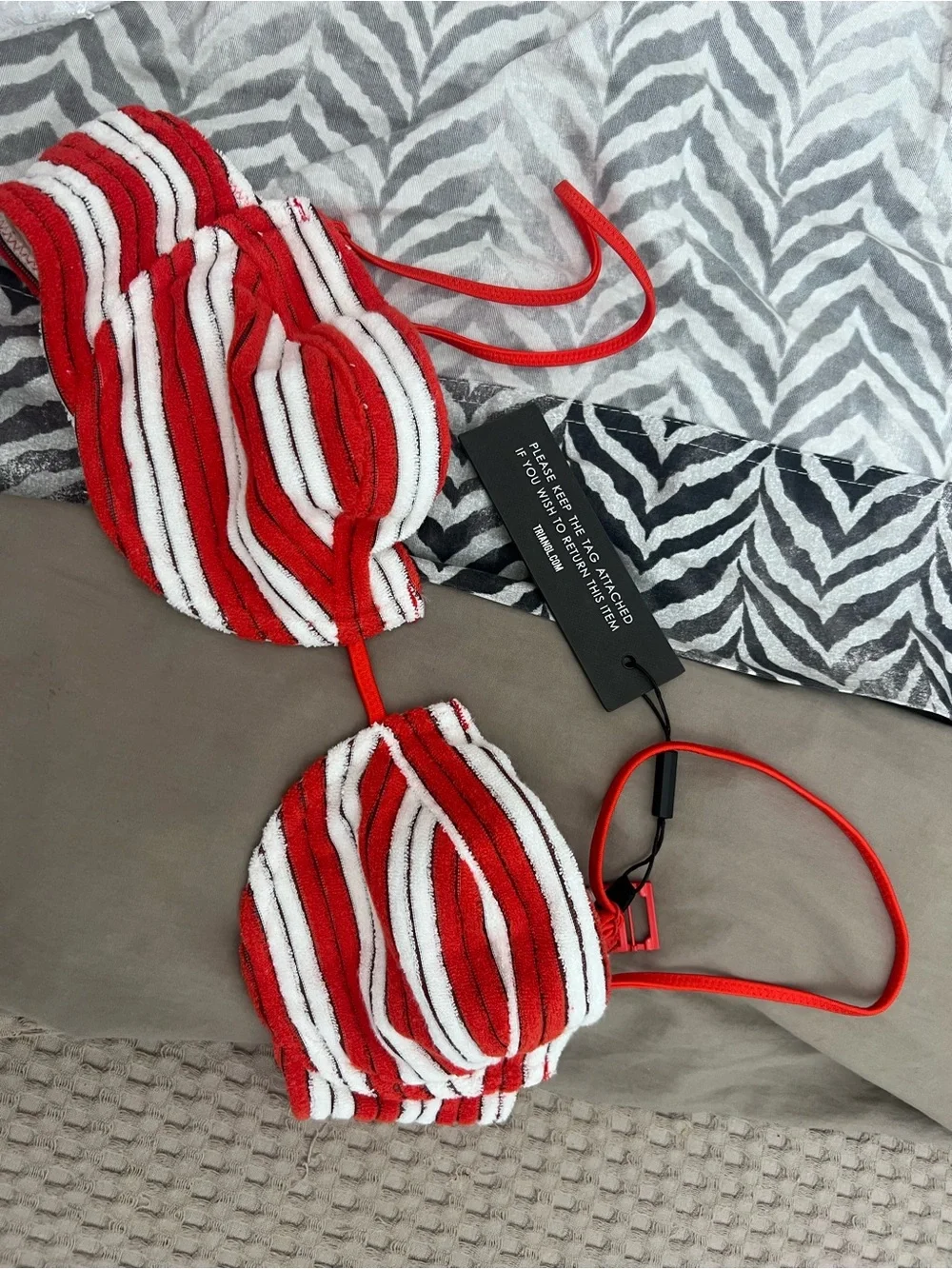 Triangl swimwear Red & White Striped Terri cloth Bikini Set (s++ top and small)